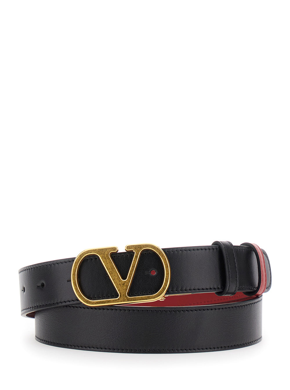 Valentino Garavani Women Black Reversible Belt With Vlogo Buckle In Leather Woman VALENTINO GARAVANI