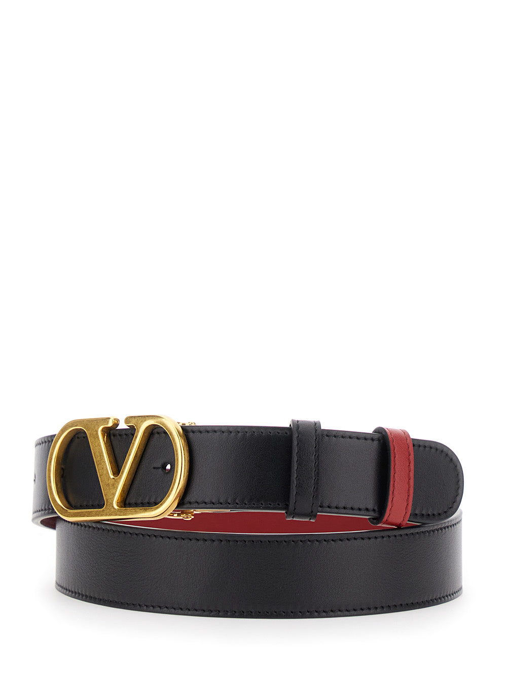 Valentino Garavani Women Black Reversible Belt With Vlogo Buckle In Leather Woman VALENTINO GARAVANI