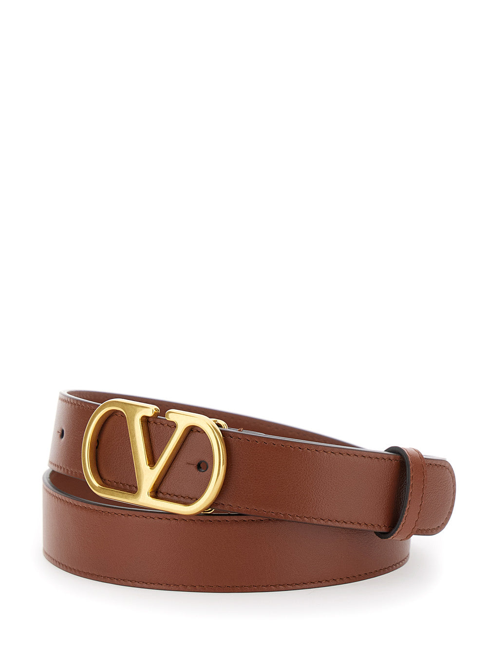Valentino Garavani Women Vlogo Buckle Hammered Leather Belt Brown Women VALENTINO GARAVANI