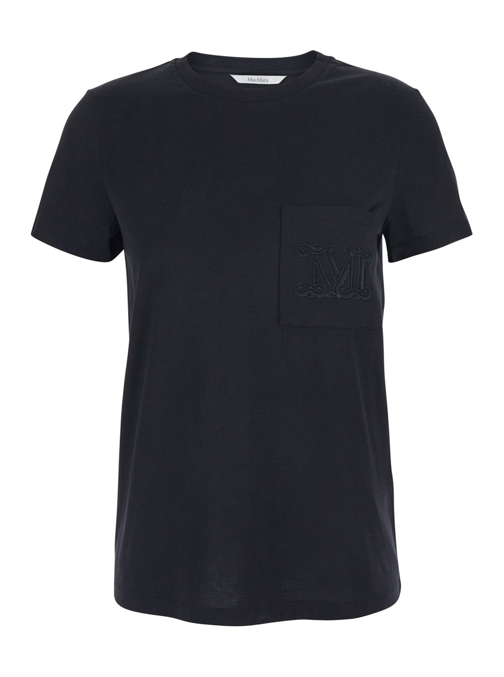 Max Mara Women 'Papaia' Black Crewneck T-Shirt With One Front Patch Pocket With Logo Embroidery In Cotton Woman MAX MARA