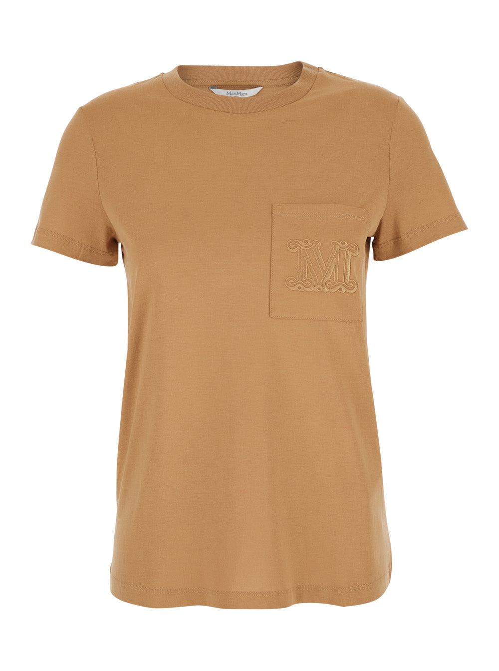 Max Mara Women 'Papaia' Beige Crewneck T-Shirt With One Front Patch Pocket With Logo Embroidery In Cotton Woman MAX MARA