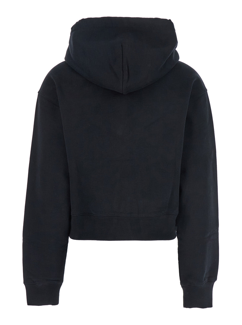 Jacquemus Women Black 'Le Hoodie Gros Grain' Crop Hoodie With Drawstring Hood And Logo Patch On Front In Cotton For Women JACQUEMUS