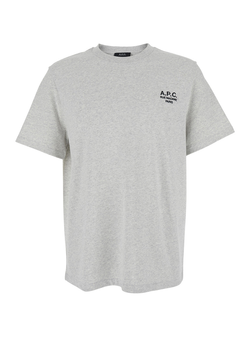 A.P.C. Men Grey Crewneck T-Shirt With Logo Embroidered On The Front In Cotton Man A.P.C.