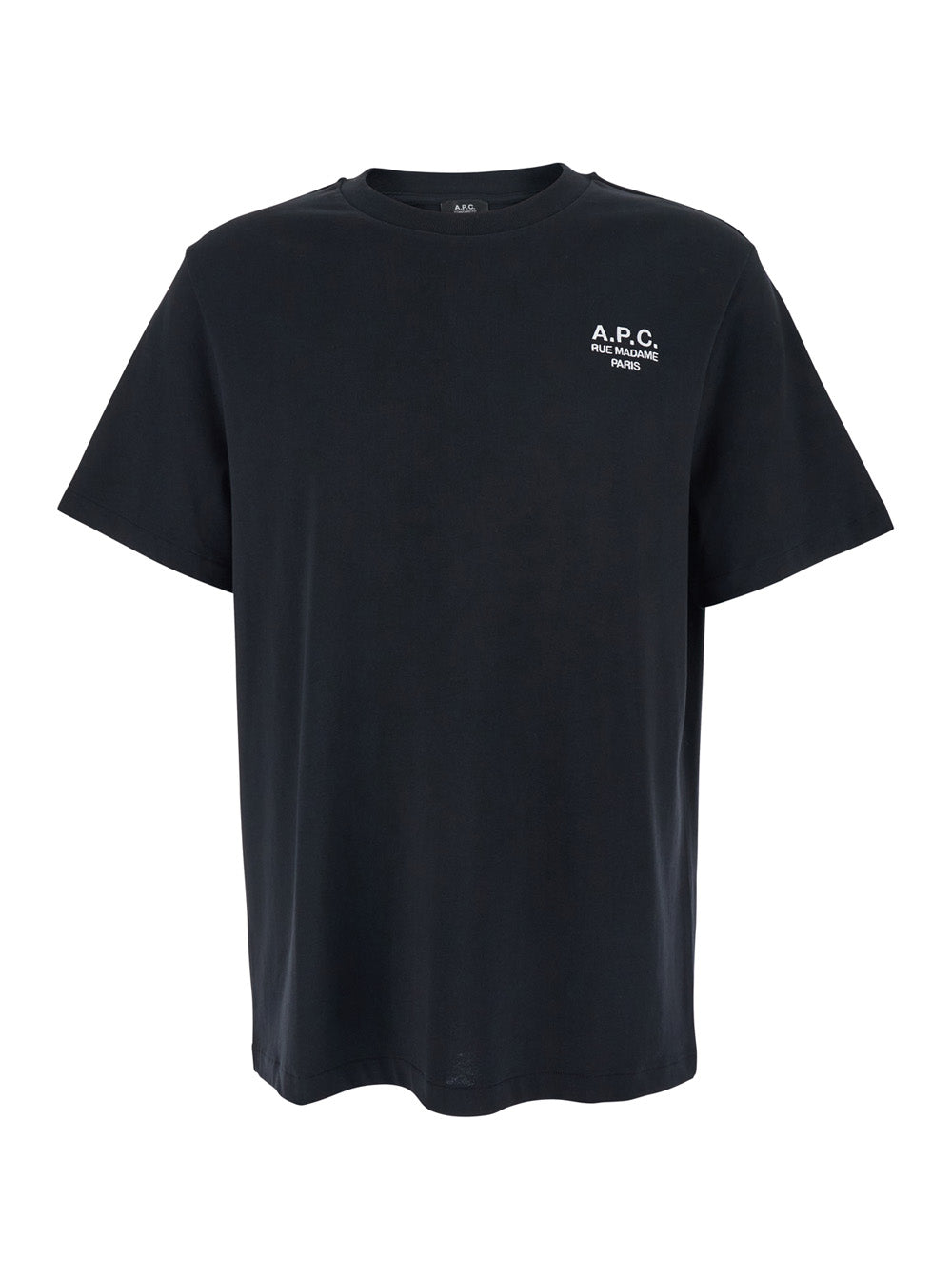 A.P.C. Men Black Crewneck T-Shirt With Logo Embroidered On The Front In Cotton Man A.P.C.