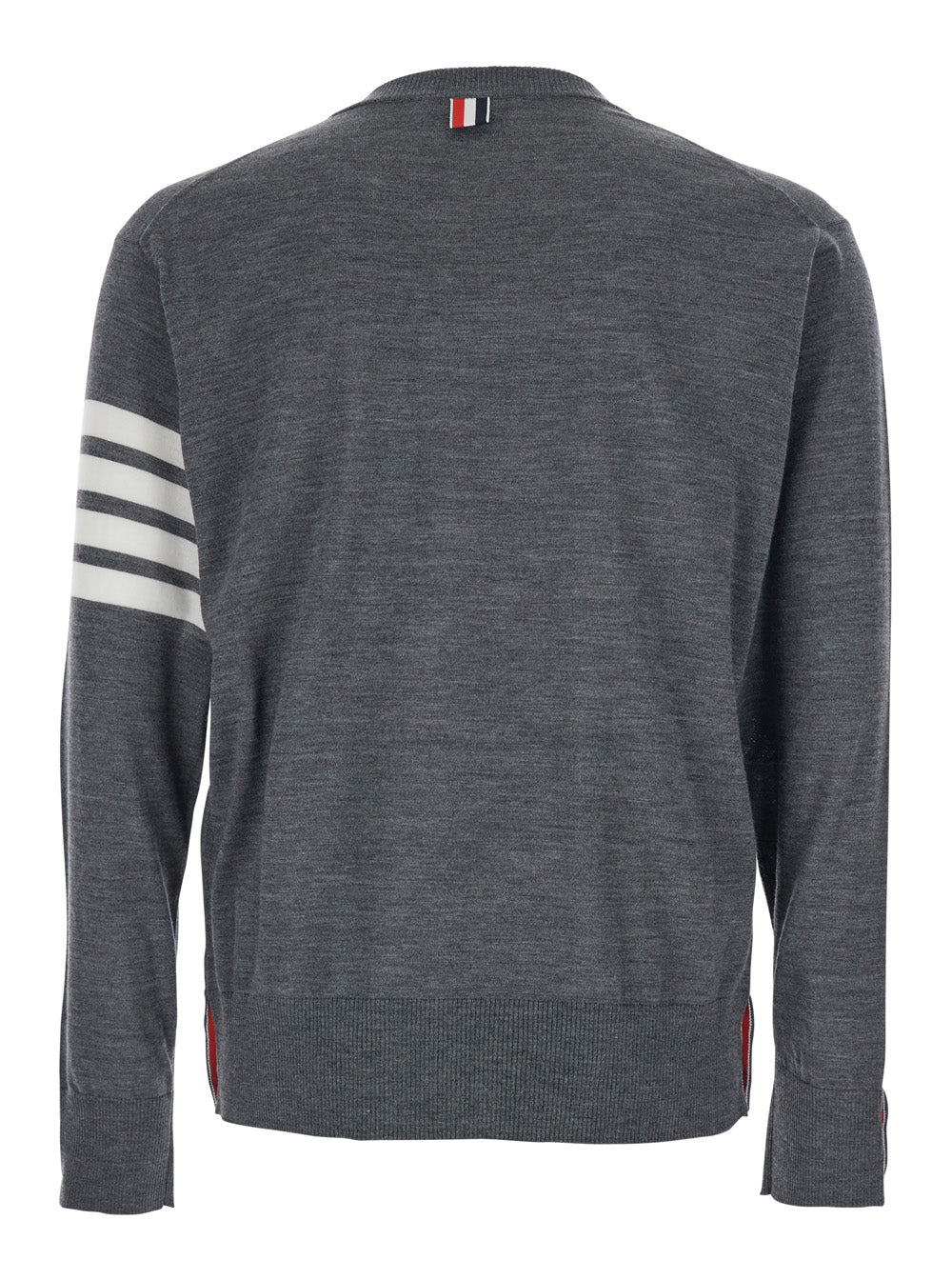 Thom Browne Men Grey Crew Neck Sweater With 4-Bar Detail In Virgin Wool Man THOM BROWNE