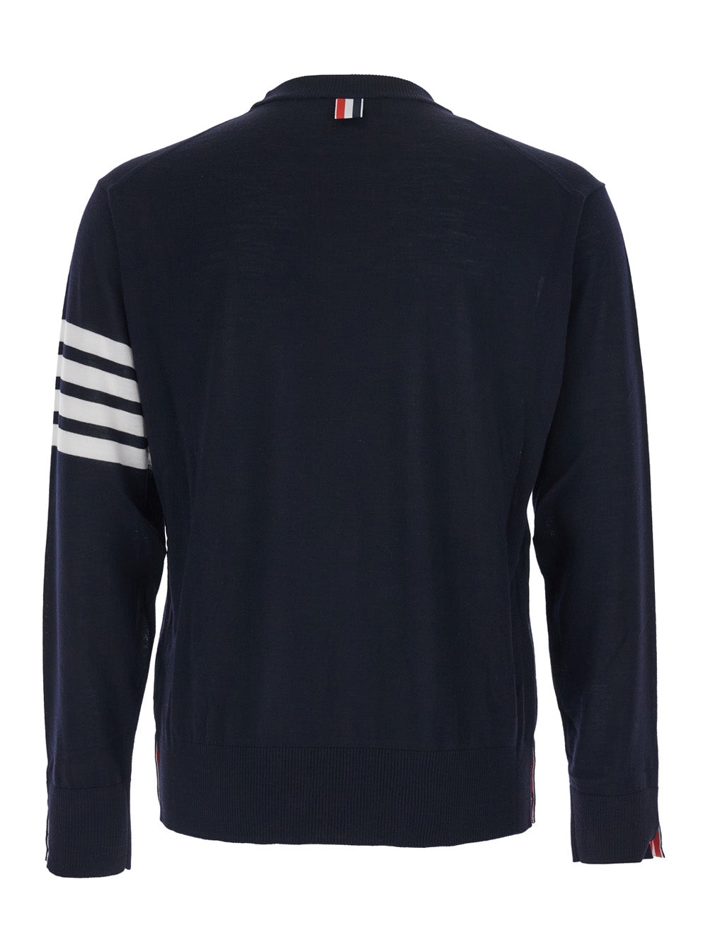 Thom Browne Men Blue Crewneck Swwater With 4-Bar On The Sleeve And Ribbed Trims In Wool Man THOM BROWNE