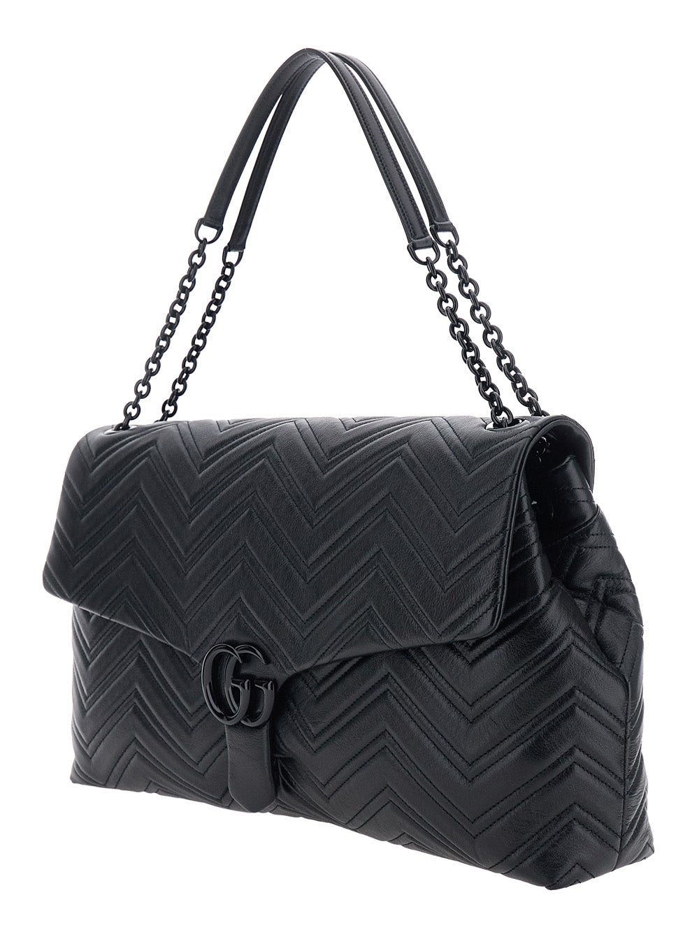 Gucci Women Black Crossbody Bag With Sliding Chain-Link Shoulder Strap And Gg Plaque Closure On The Front In Leather Woman GUCCI
