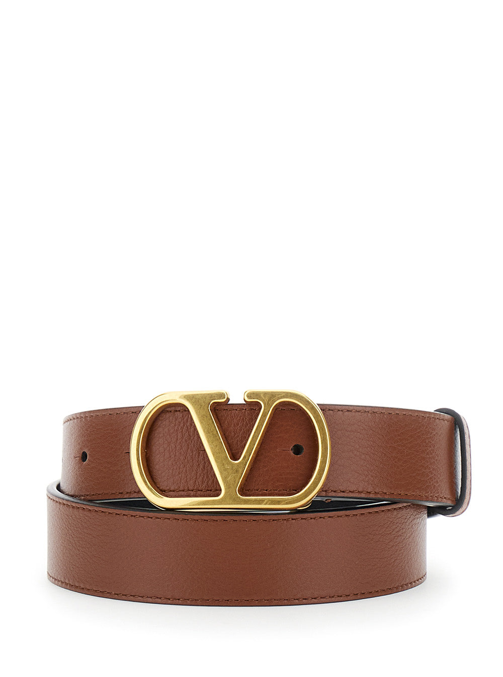 Valentino Garavani Women Brown Belt With Vlogo Buckle In Leather Woman VALENTINO GARAVANI