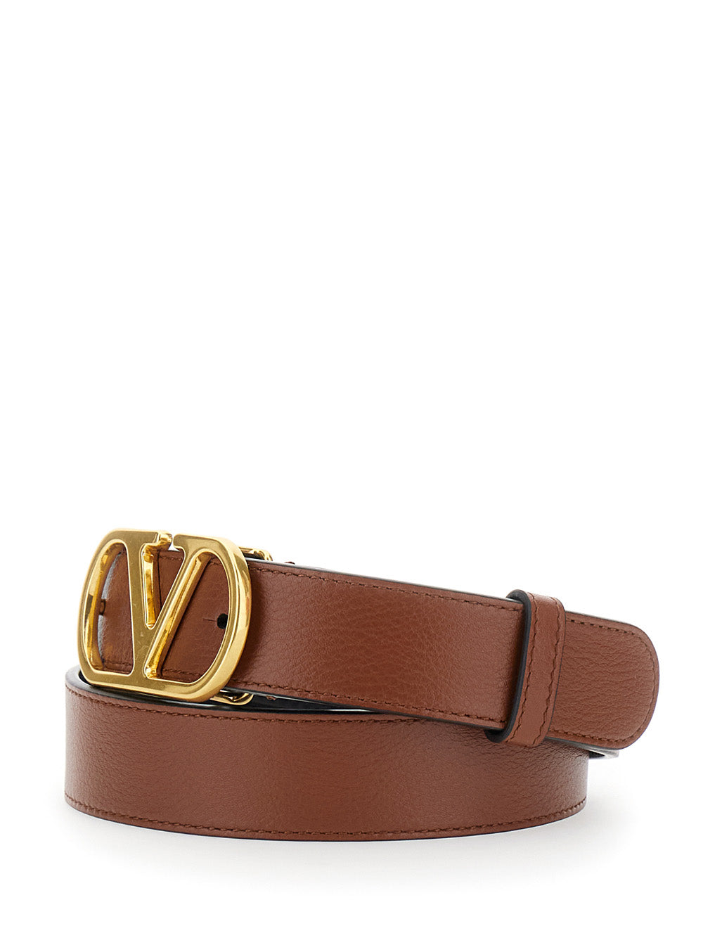 Valentino Garavani Women Brown Belt With Vlogo Buckle In Leather Woman VALENTINO GARAVANI