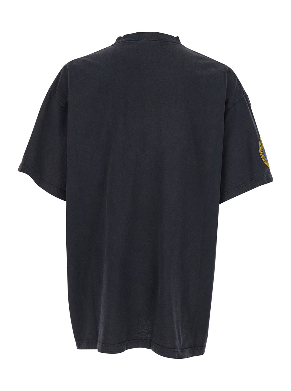 Balenciaga Men Crew Neck T-Shirt With Lettering Logo On The Front And Logo Patch On The Shoulder In Black Cotton For Men BALENCIAGA