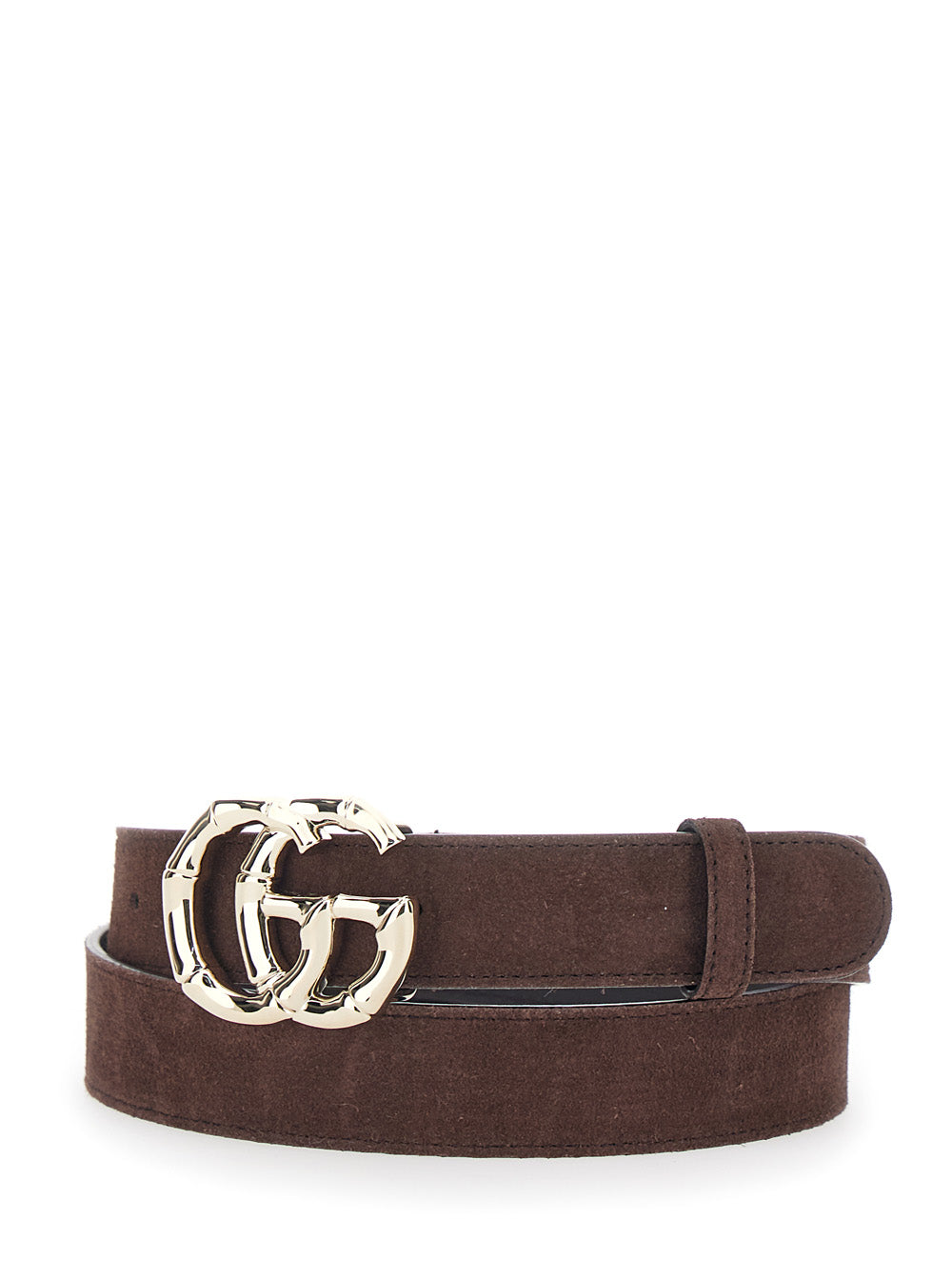 Gucci Women Belt With Gg Buckle Closure In Brown Suede Leather For Women GUCCI