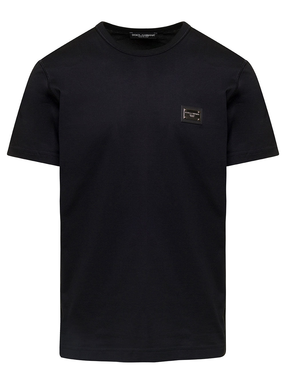 Dolce & Gabbana Men Black T-Shirt With Logo Tag Detail On The Front In Cotton Man DOLCE & GABBANA