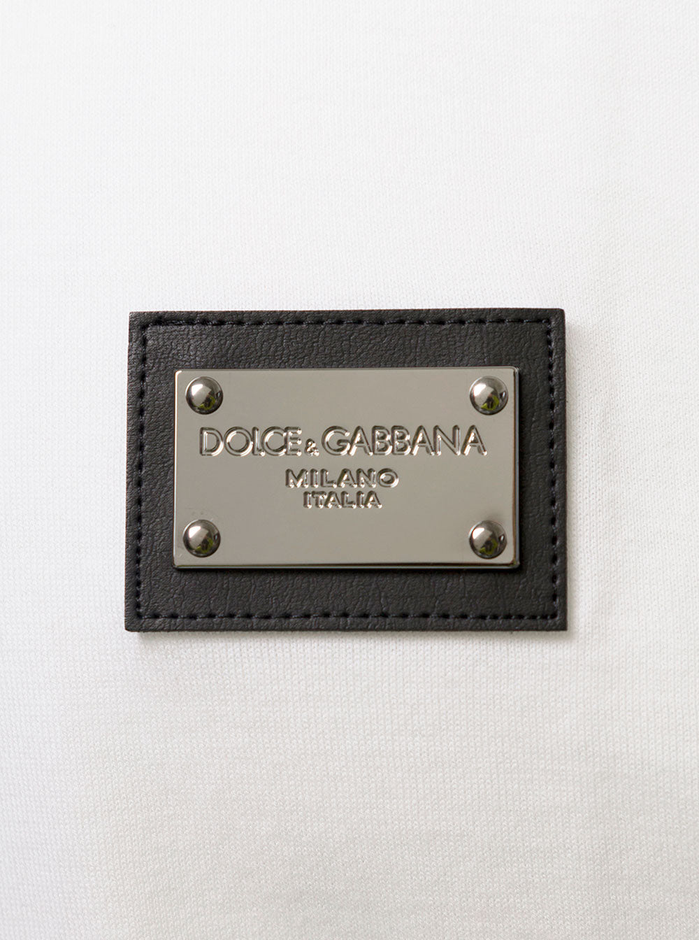 Dolce & Gabbana Men White Crewneck T-Shirt With Logo Plate In Cotton Man DOLCE & GABBANA