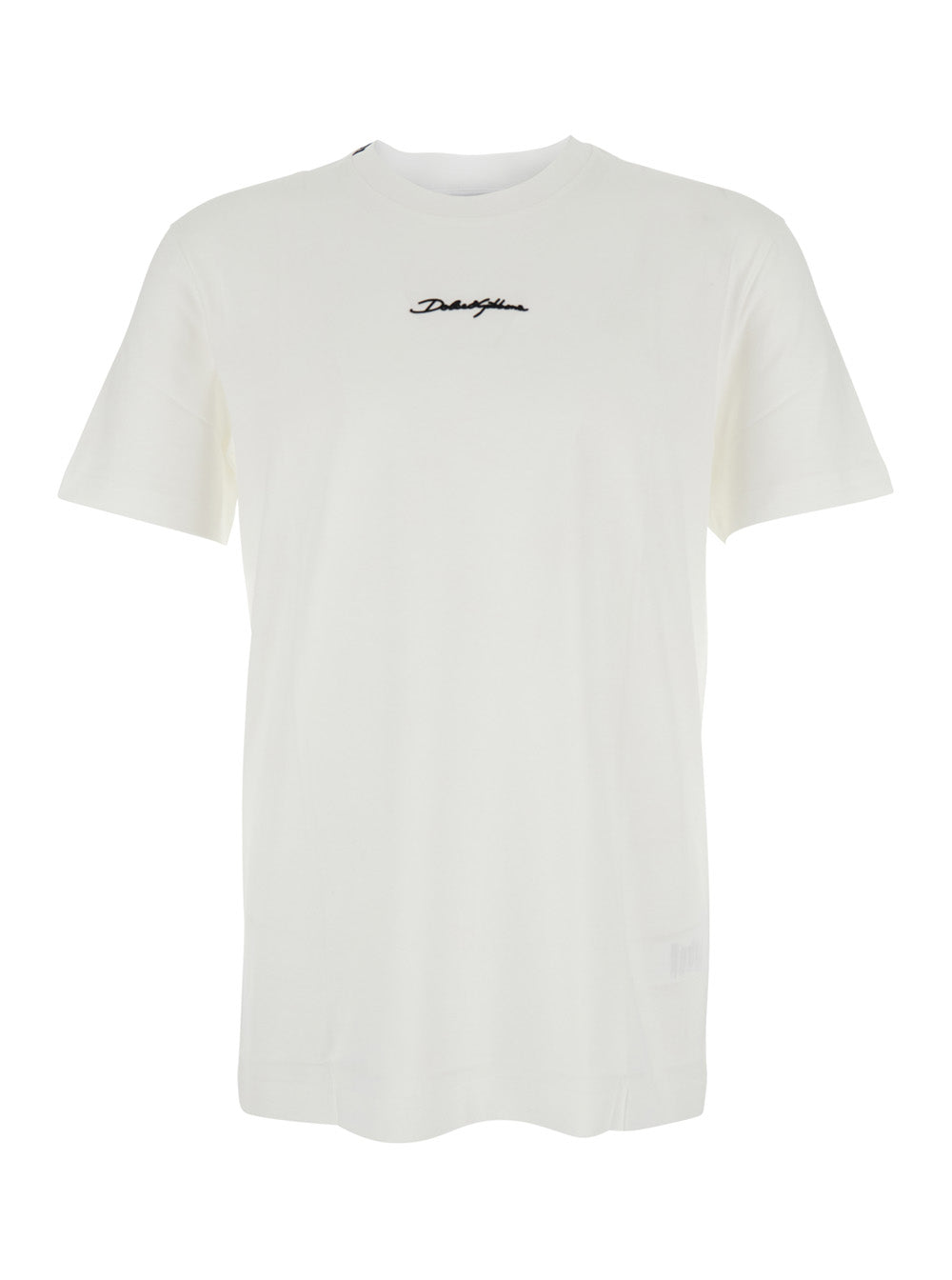 Dolce & Gabbana Men White Crewneck T-Shirt With Signature Logo In Cotton Man DOLCE & GABBANA