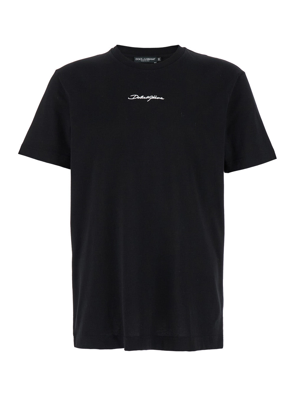 Dolce & Gabbana Men Black Crewneck T-Shirt With Signature Logo In Cotton Man DOLCE & GABBANA