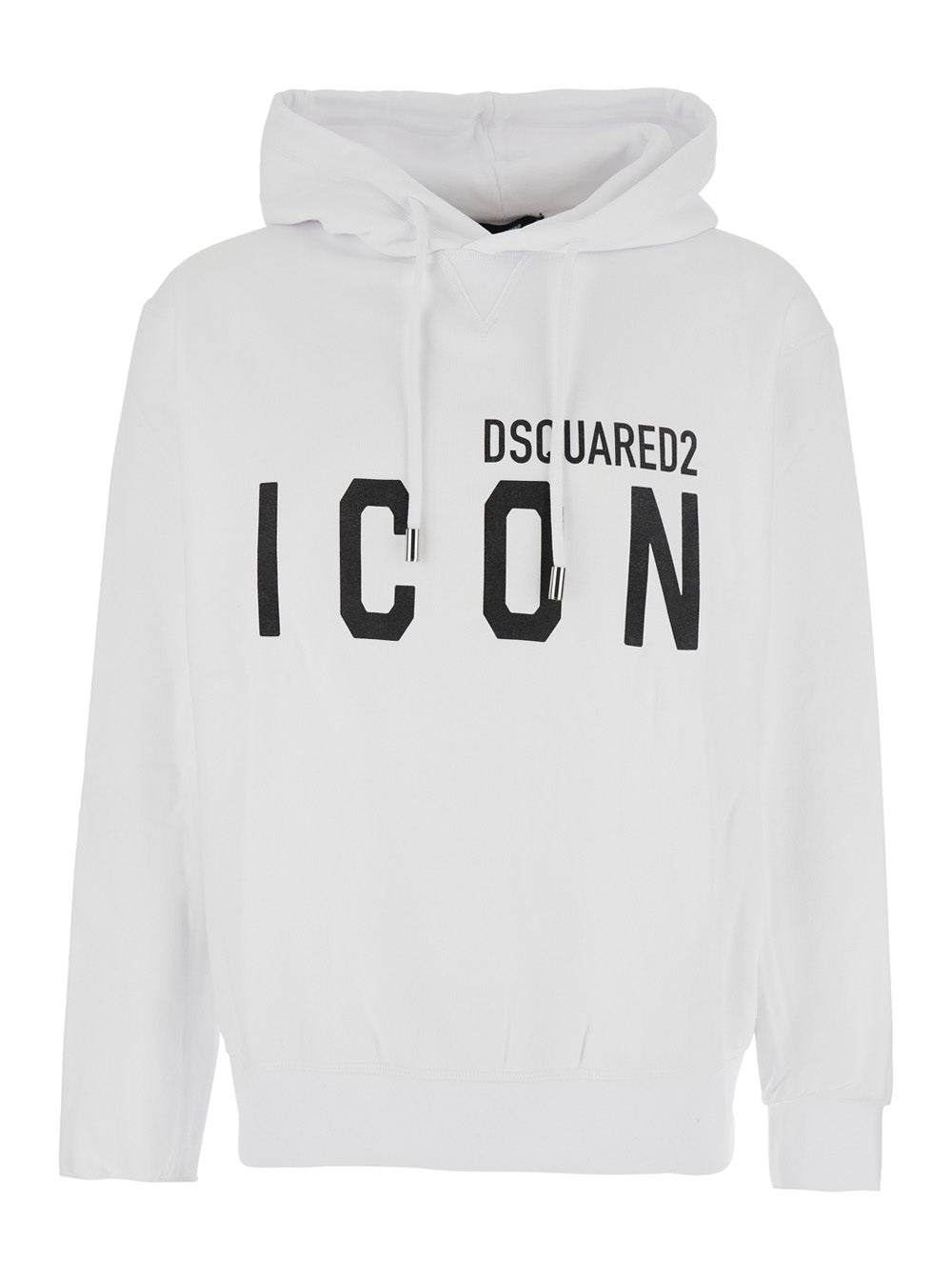 Dsquared2 Men White Cotton Hoodie With Front Logo Print For Men DSQUARED2
