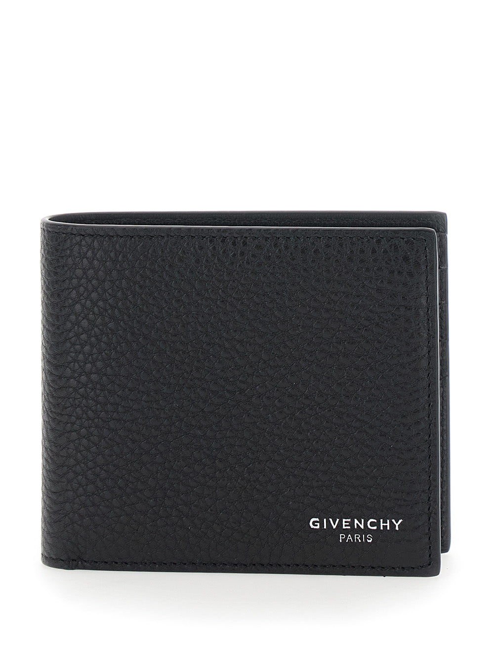 Givenchy Men Black Bi-Fold Wallet With Logo Lettering On The Front In Grained Leather Man GIVENCHY