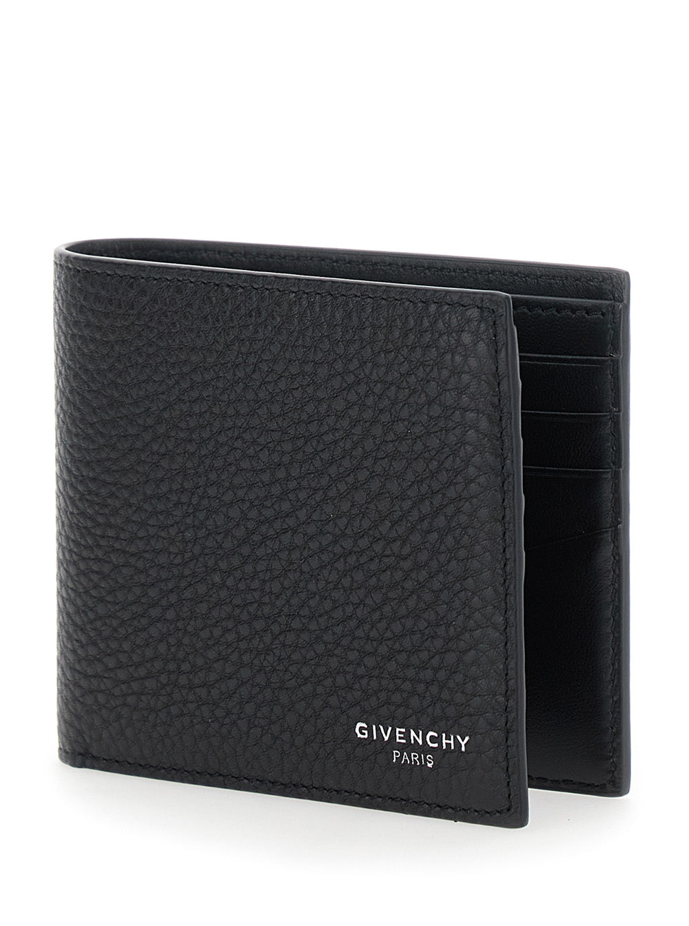 Givenchy Men Black Bi-Fold Wallet With Logo Lettering On The Front In Grained Leather Man GIVENCHY