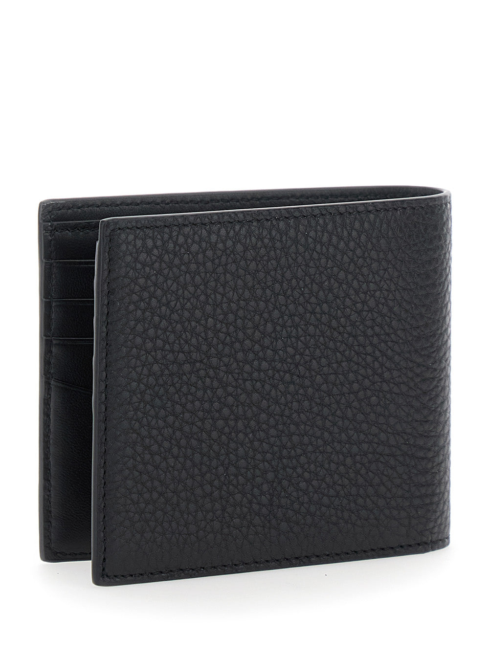 Givenchy Men Black Bi-Fold Wallet With Logo Lettering On The Front In Grained Leather Man GIVENCHY