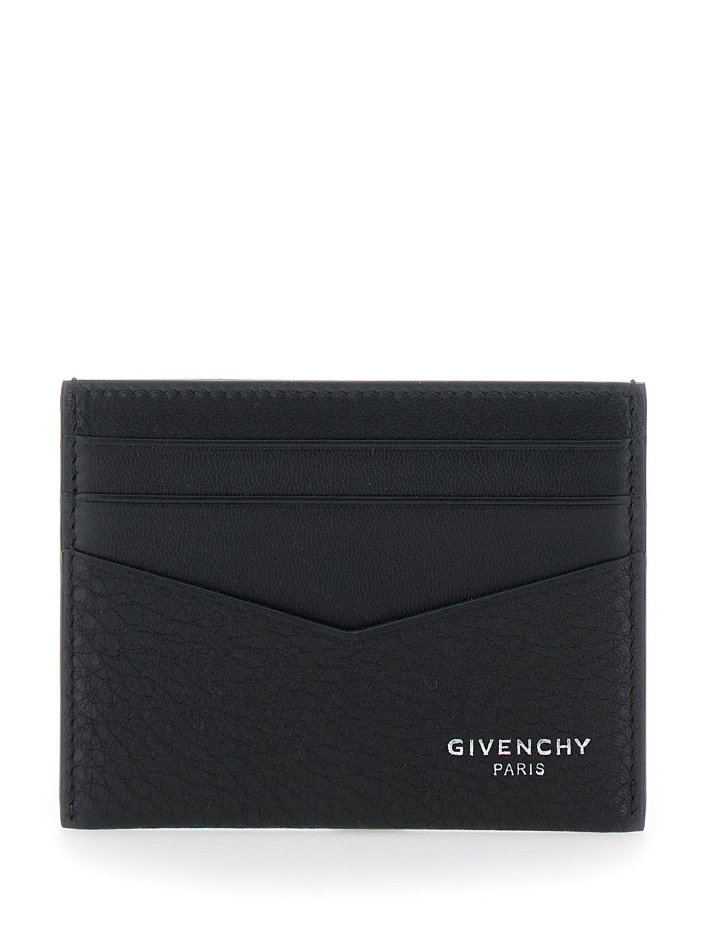 Givenchy Men Black Card Holder With V Detail And Logo Lettering On The Front In Leather Man GIVENCHY