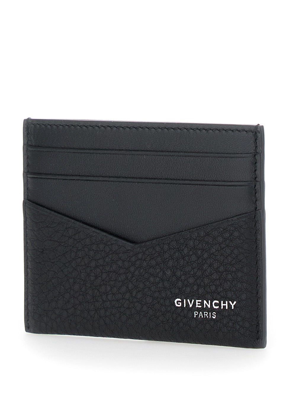 Givenchy Men Black Card Holder With V Detail And Logo Lettering On The Front In Leather Man GIVENCHY