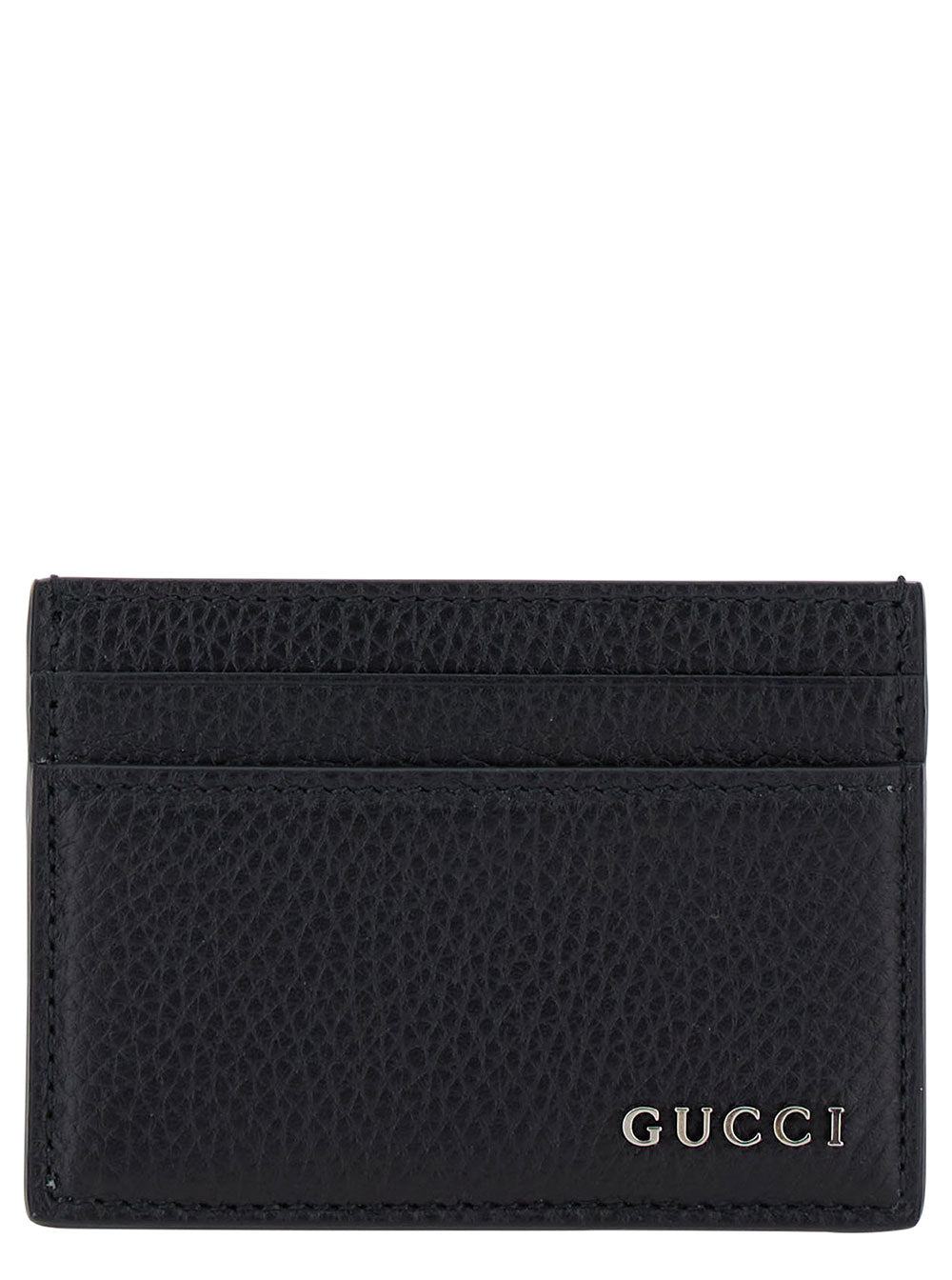 Gucci Men Black Card-Holder With Logo Detail In Hammered Leather Man GUCCI