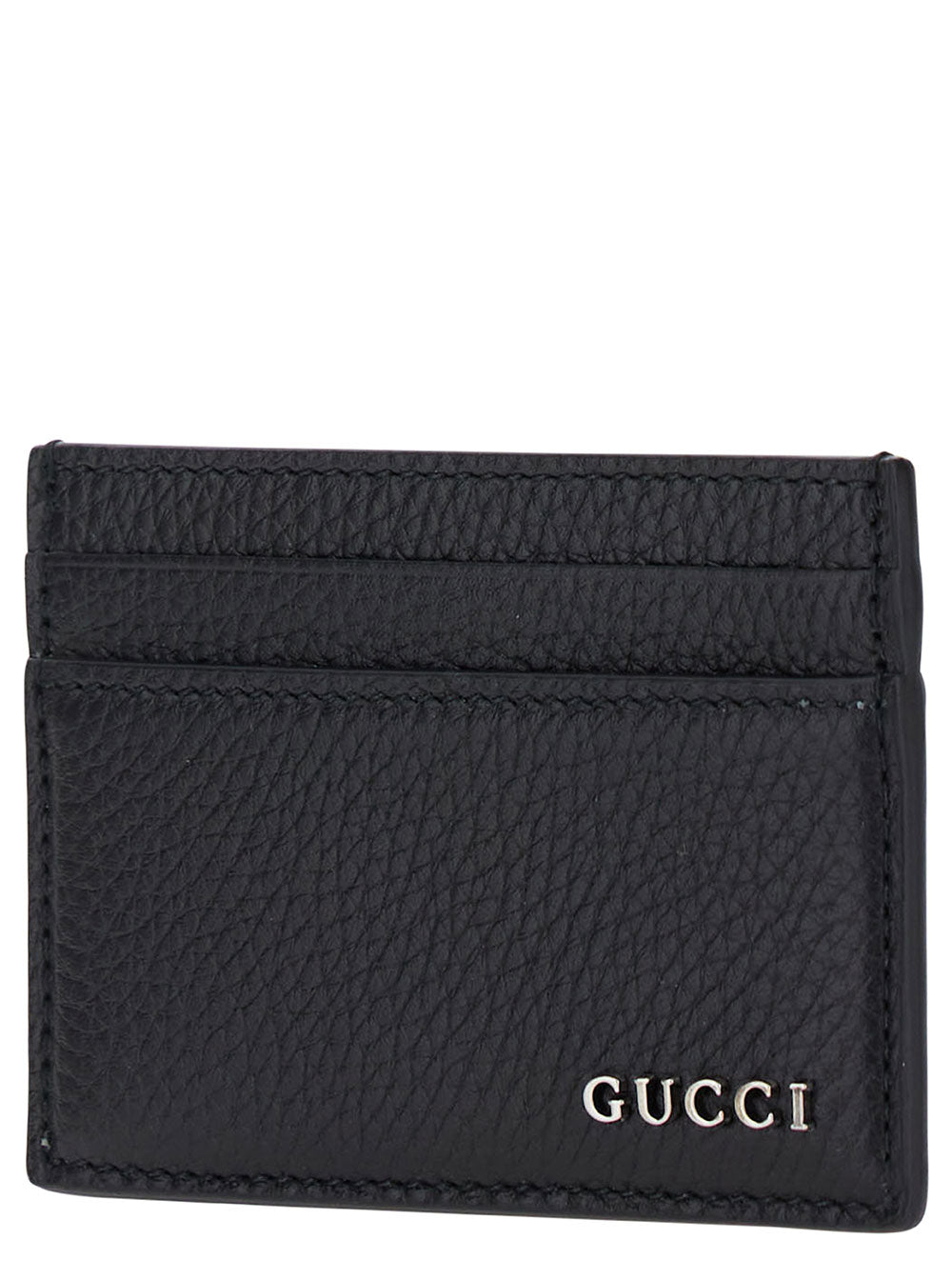 Gucci Men Black Card-Holder With Logo Detail In Hammered Leather Man GUCCI