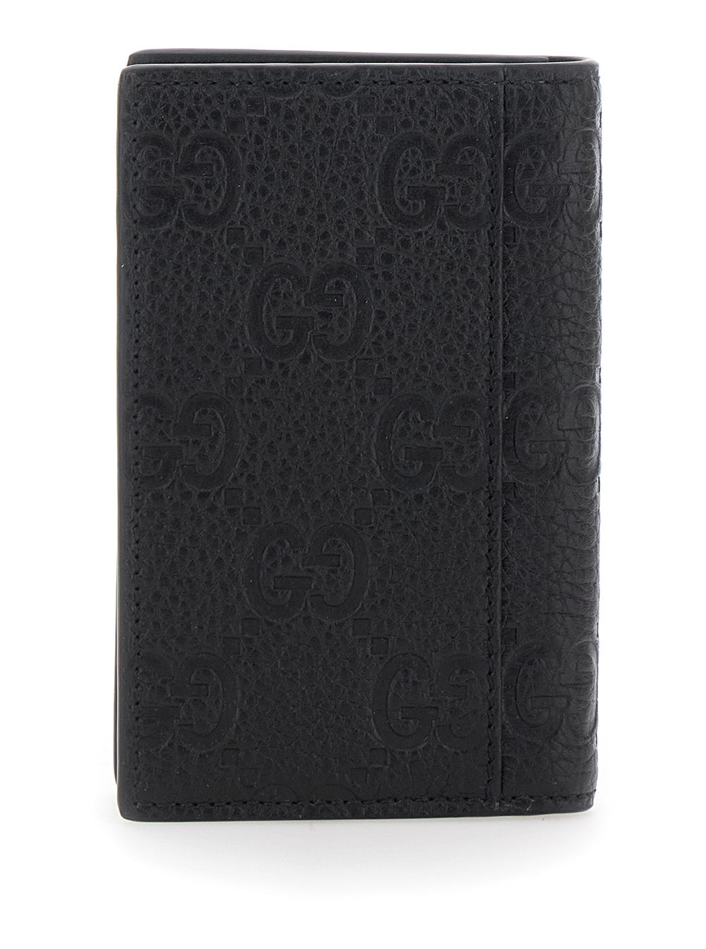 Gucci Men Bi-Fold Wallet With Vertical Design In Grained Gg Leather Black Men GUCCI