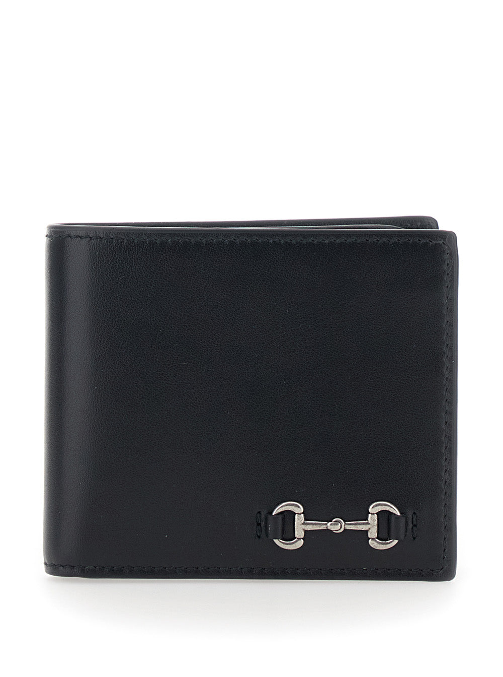 Gucci Men Black Bi-Fold Wallet With Horsebit On The Front And Embossed Logo On The Inside In Leather Man GUCCI