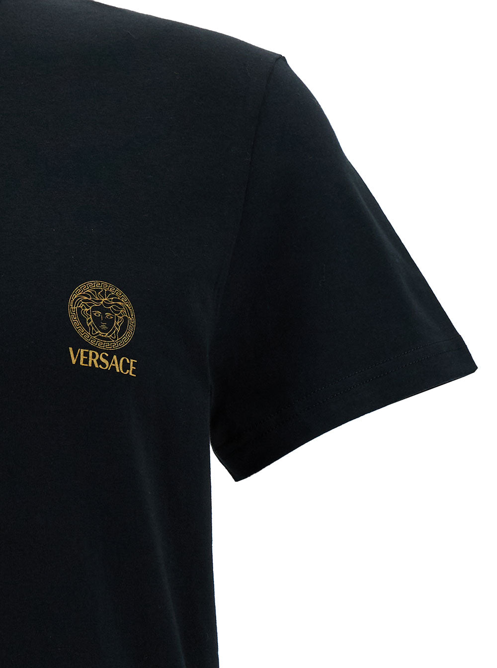 Versace Men Black Crewneck T-Shirt With Medusa Logo Print In Stretch Cotton Man VERSACE