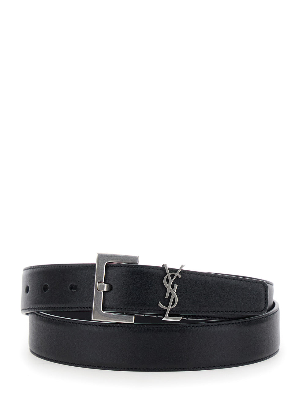 Saint Laurent Women Belt With Cassandre Plate On The Front And Square Buckle In Black Leather For Women SAINT LAURENT