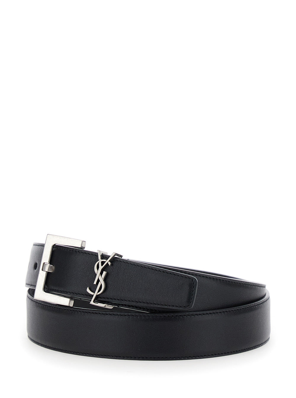 Saint Laurent Women Belt With Cassandre Plate On The Front And Square Buckle In Black Leather For Women SAINT LAURENT