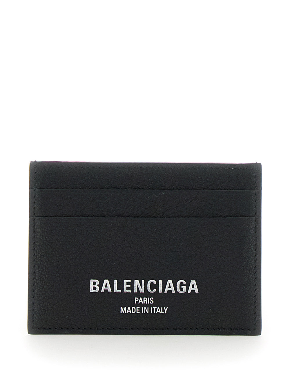 Balenciaga Men Black Card Holder With Logo Lettering In Hammered Leather Men