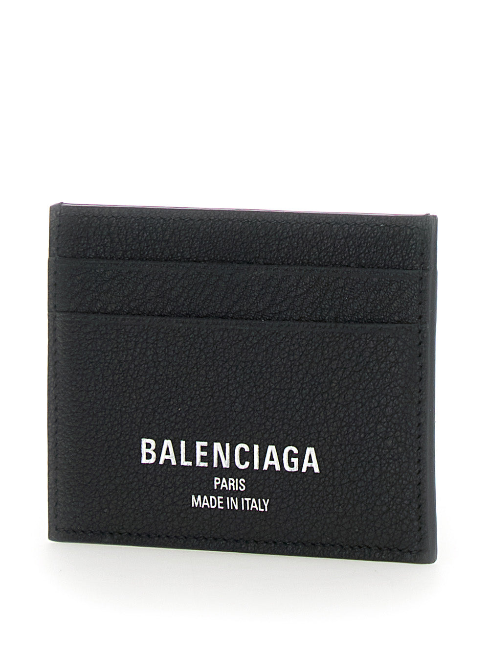 Balenciaga Men Black Card Holder With Logo Lettering In Hammered Leather Men