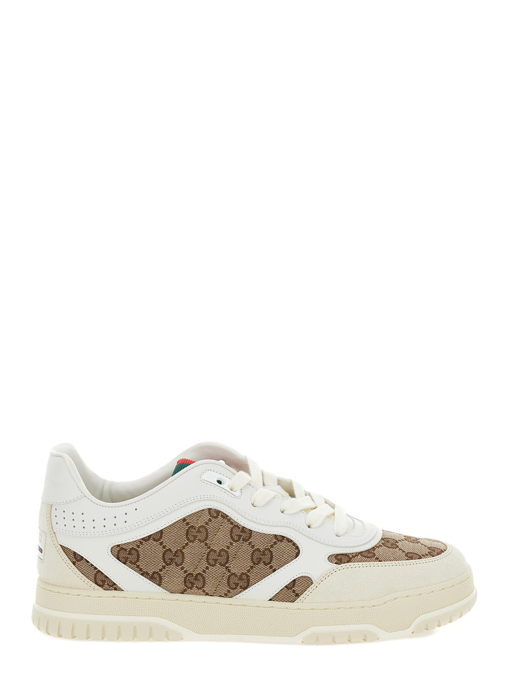 Gucci Men 'Re-Web' Beige Low Sneakers With Gg Logo In Leather And Tech Fabric  Men GUCCI