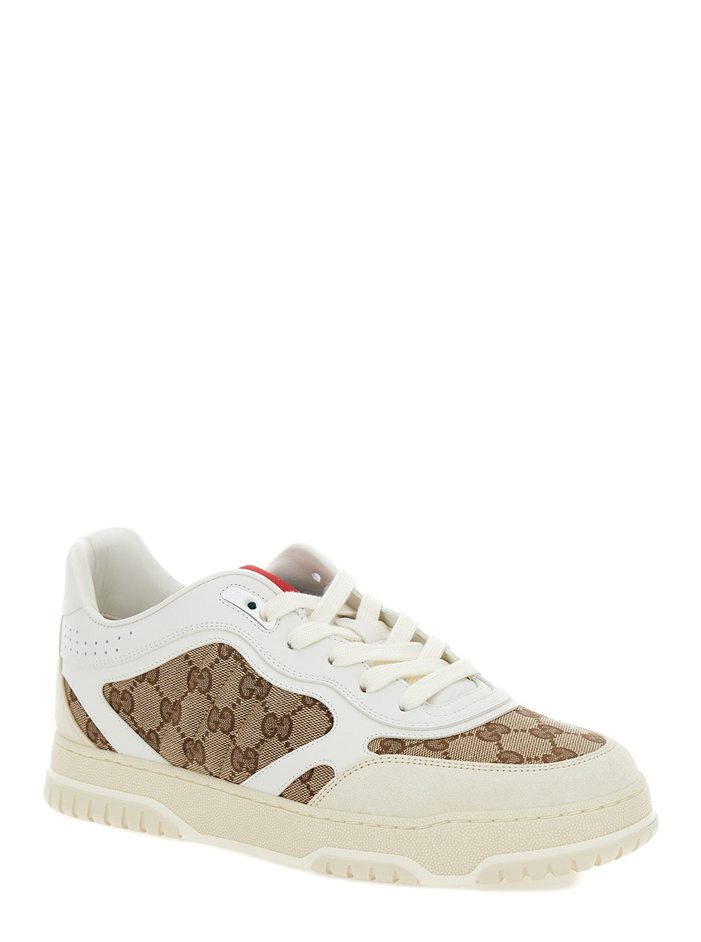 Gucci Men 'Re-Web' Beige Low Sneakers With Gg Logo In Leather And Tech Fabric  Men GUCCI