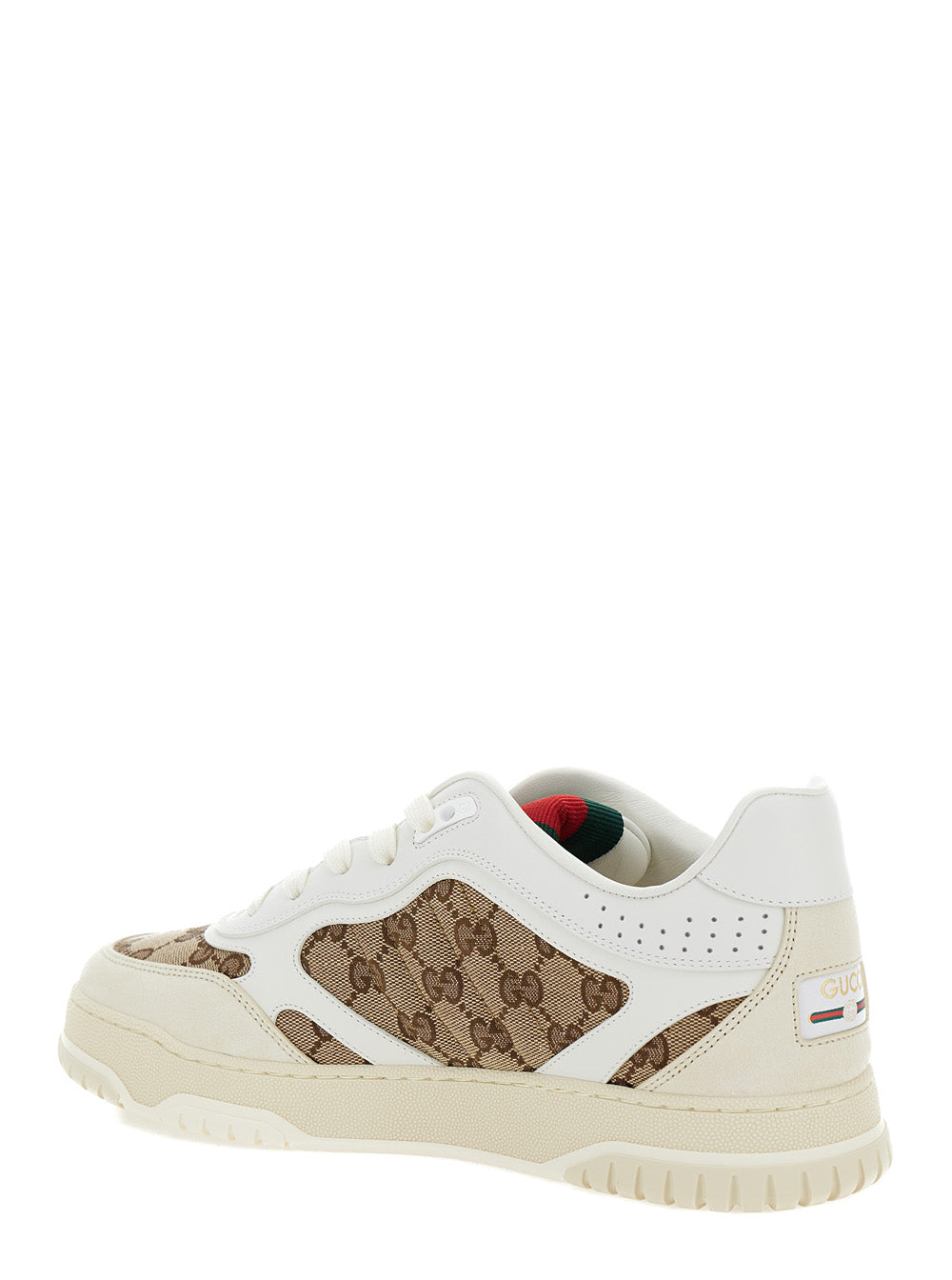 Gucci Men 'Re-Web' Beige Low Sneakers With Gg Logo In Leather And Tech Fabric  Men GUCCI