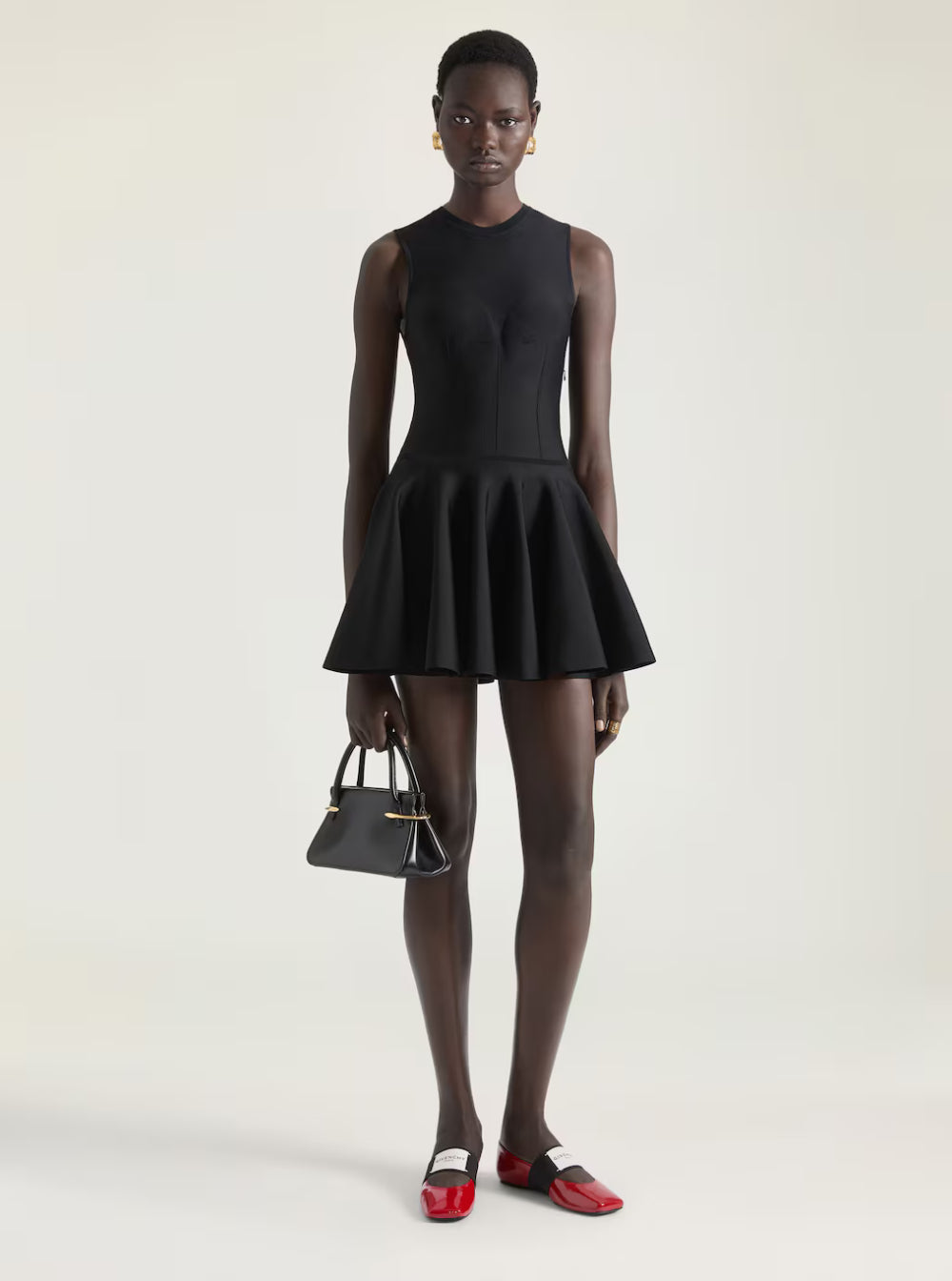 Givenchy Women Black Crew Neck Dress With Flared Skirt In Fabric Woman GIVENCHY