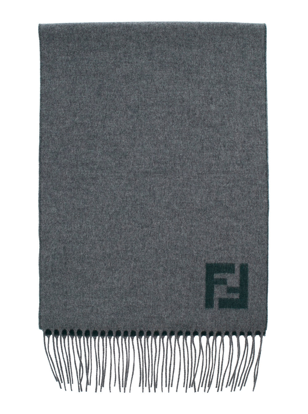 Fendi Men Grey Scarf With Fringed Hem And Ff Embroidery On The Front In Wool And Cashmere Man FENDI