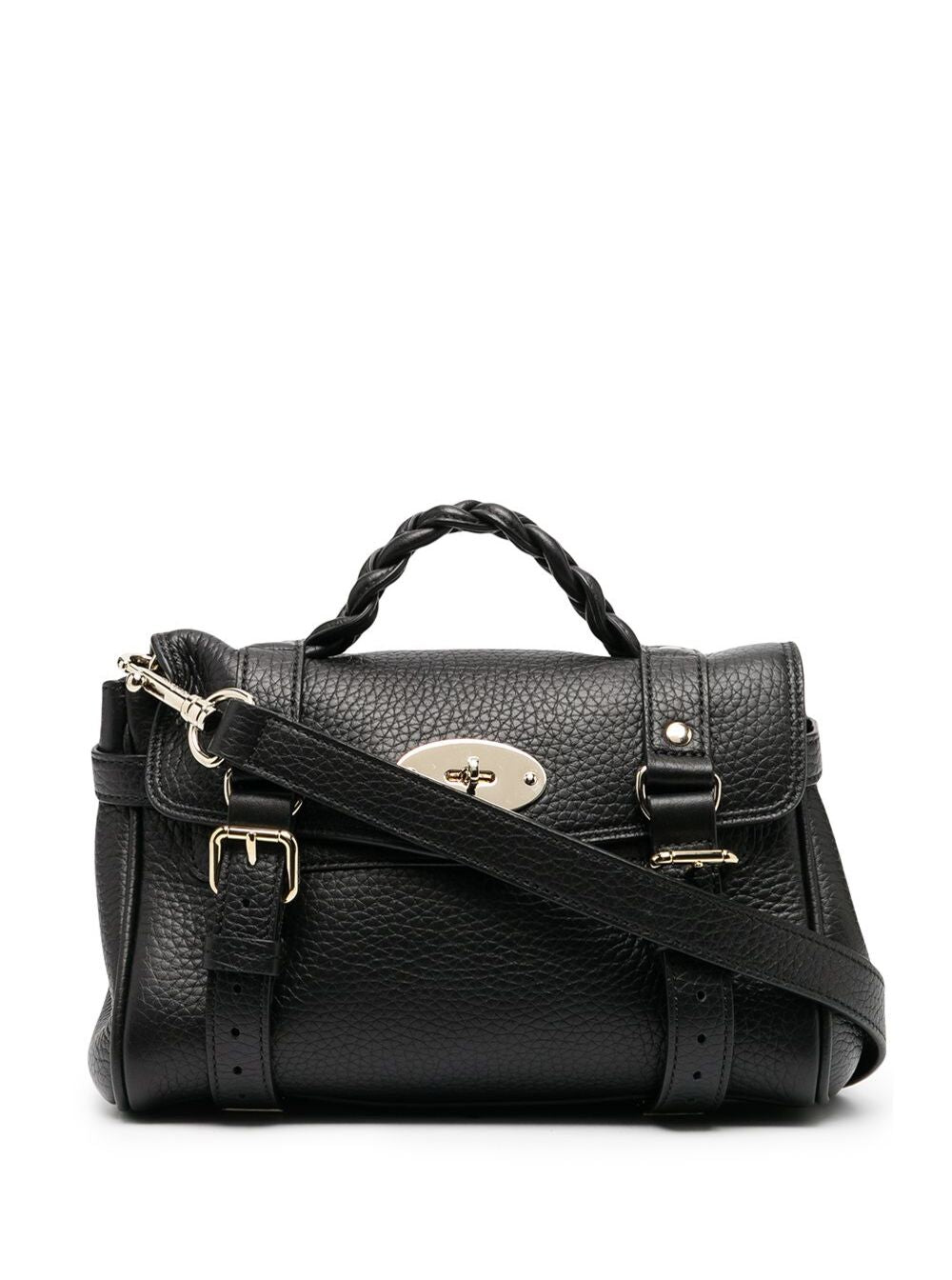 Mulberry Women 'Alexa' Black Mini Handbag With Adjustable And Removable Shoulder Strap And Braided Handle In Grained Leather Woman MULBERRY