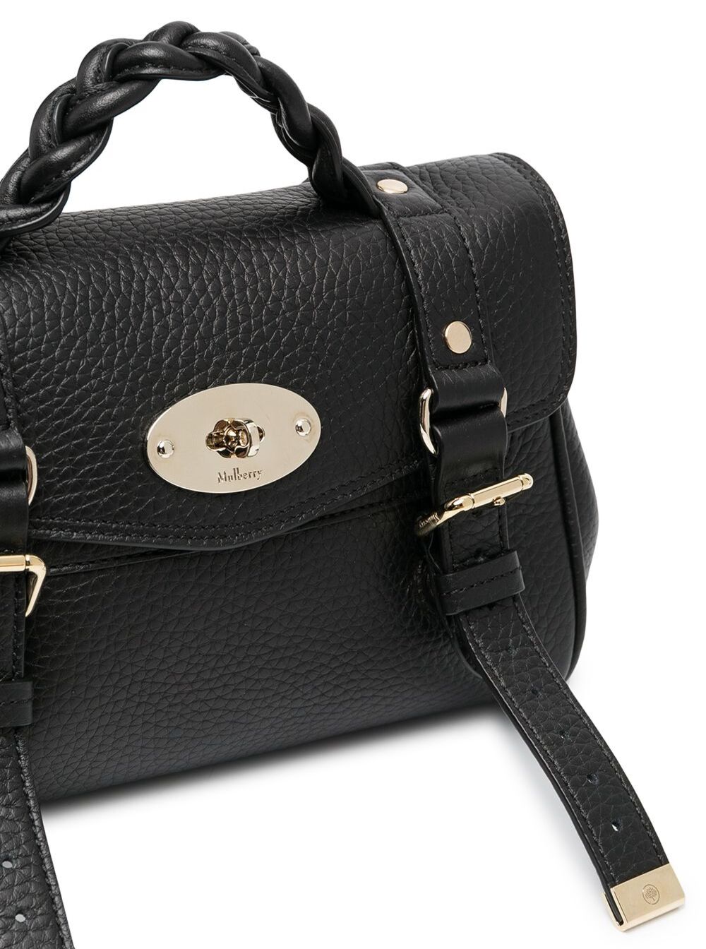 Mulberry Women 'Alexa' Black Mini Handbag With Adjustable And Removable Shoulder Strap And Braided Handle In Grained Leather Woman MULBERRY