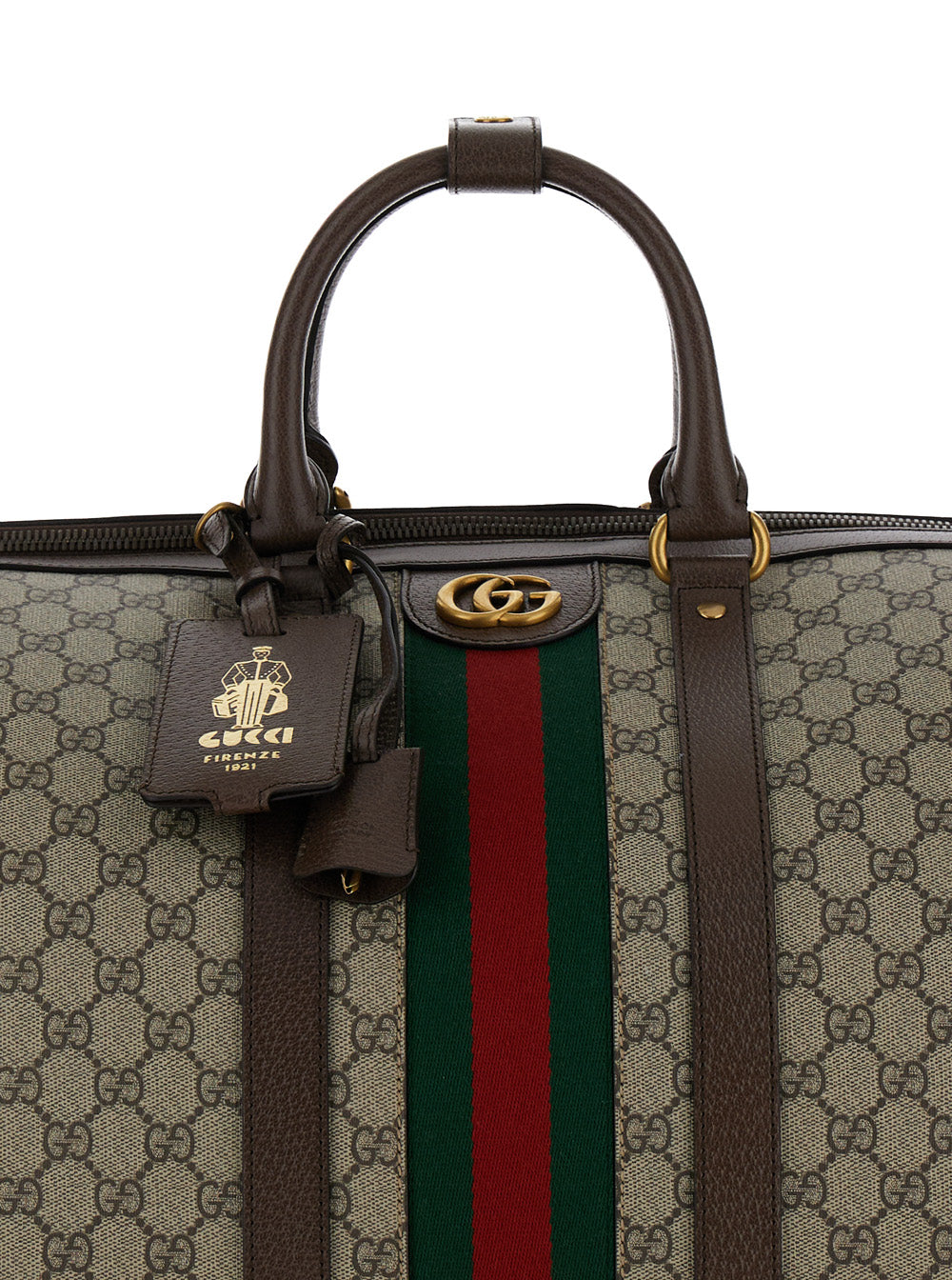 Gucci Men Travel Bag 'Gucci Savoy Grande' With Web Detail In Gg Canvas Beige And Ebony Men GUCCI