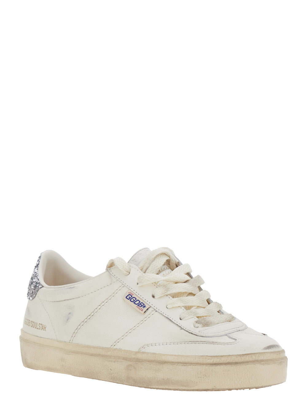 Golden Goose Women 'Soul-Star' White Low-Top Sneaker With Glitter Heel And Logo Lettering In Leather Woman GOLDEN GOOSE