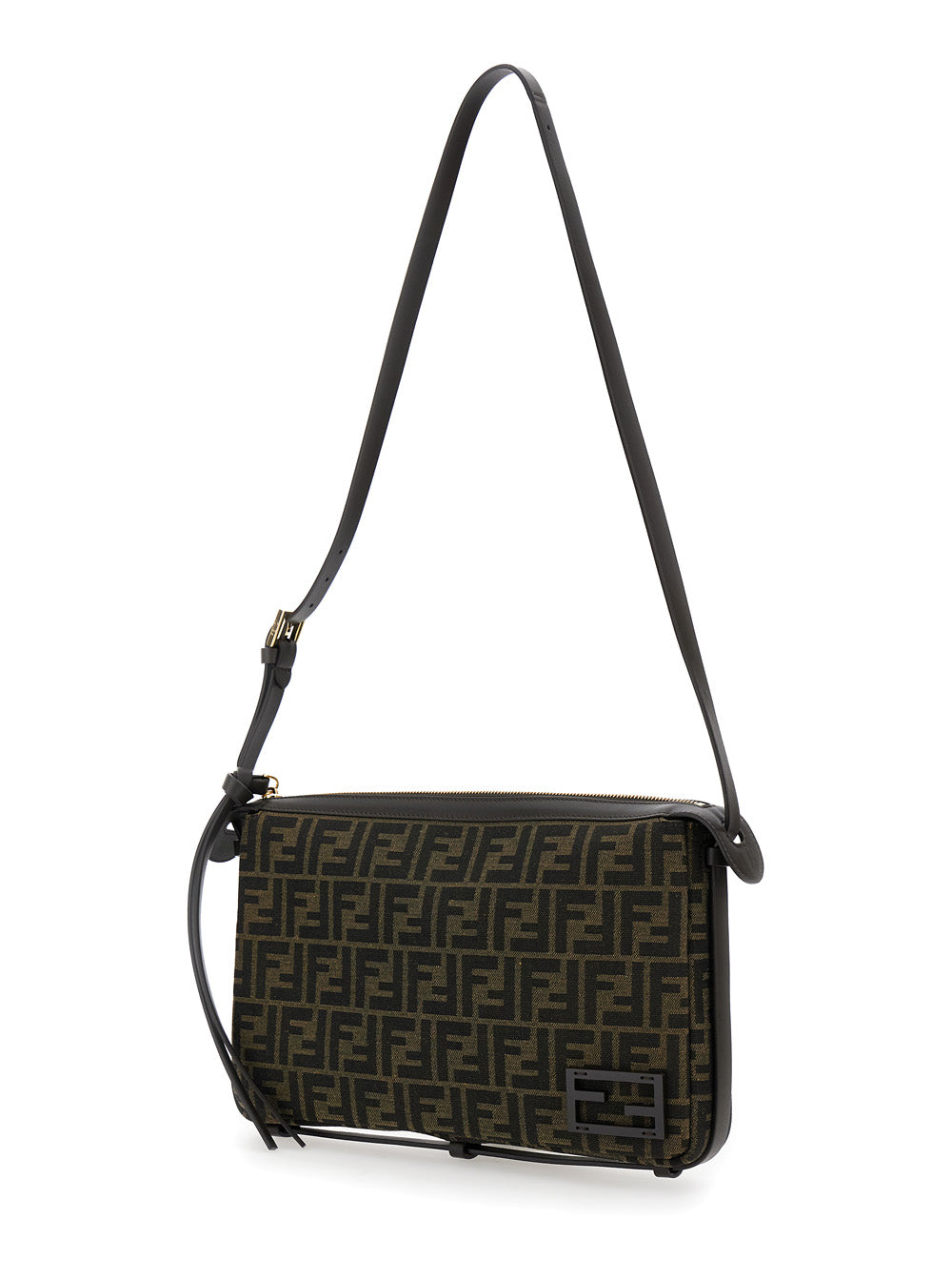 Fendi Women 'Simply Fendi Medium ' Brown Shoulder Bag With Ff Jacquard Detail In Fabric Woman FENDI