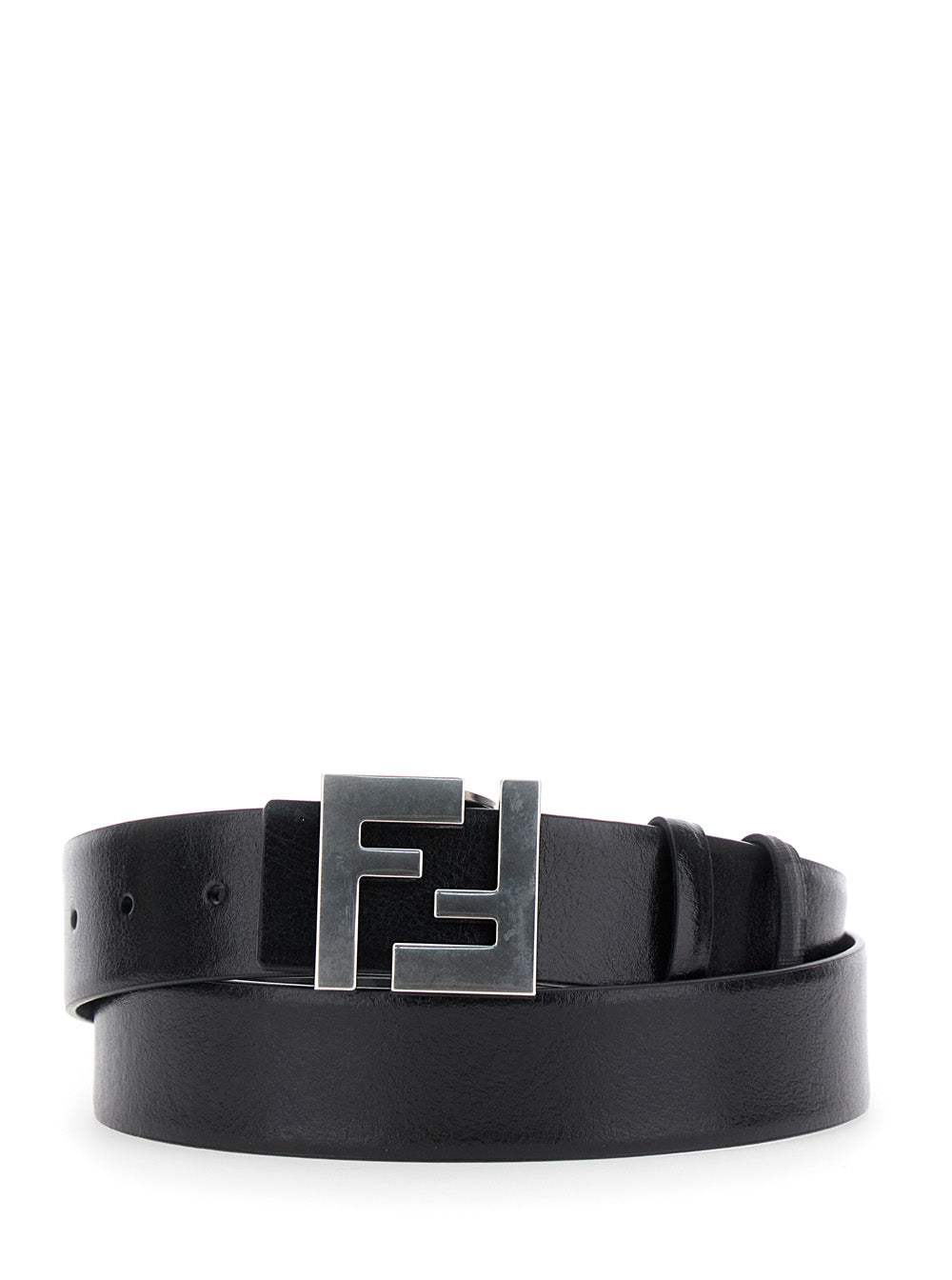 Fendi Men Black Reversible Belt With Ff Logo Buckle In Leather Man FENDI