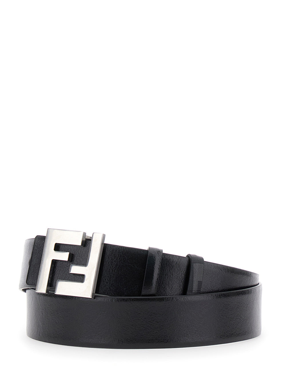 Fendi Men Black Reversible Belt With Ff Logo Buckle In Leather Man FENDI