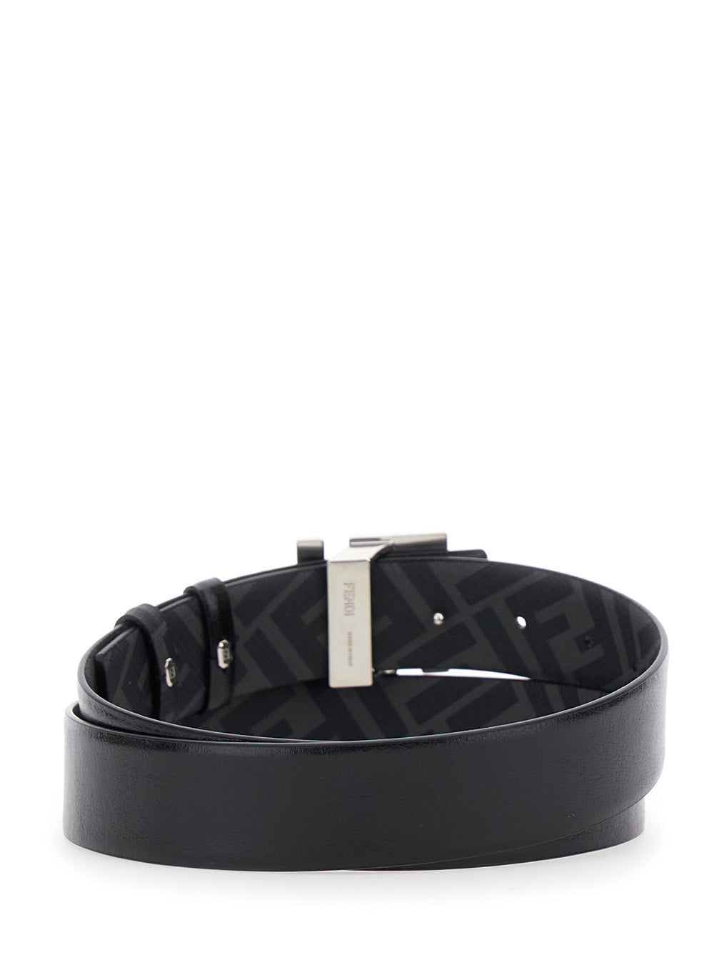Fendi Men Black Reversible Belt With Ff Logo Buckle In Leather Man FENDI