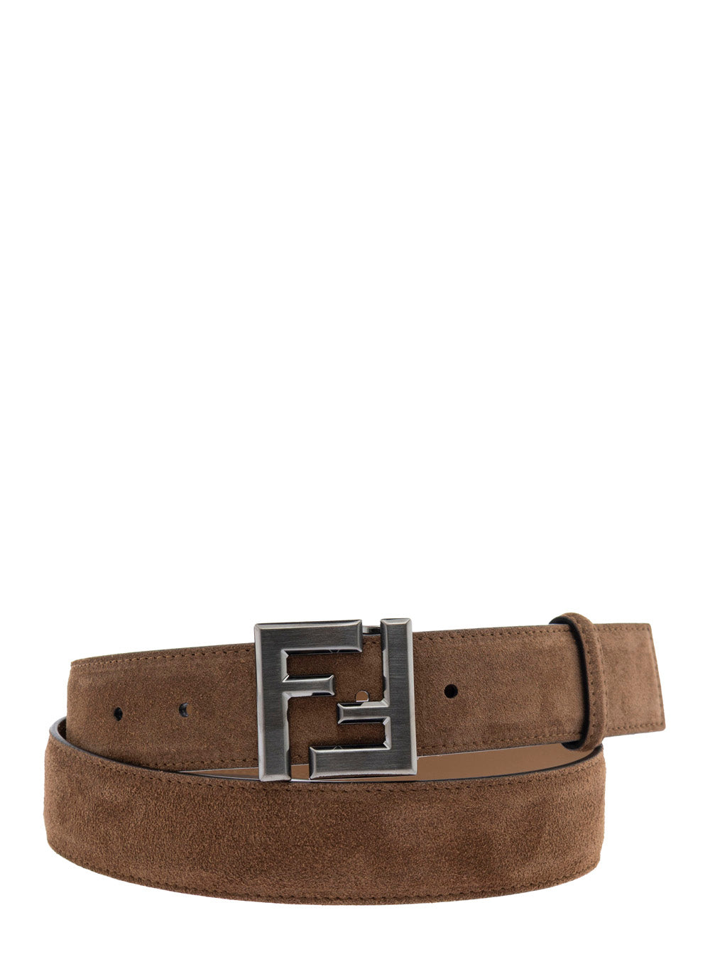 Fendi Men Brown Leather Belt With Ff Buckle In Suede Man FENDI
