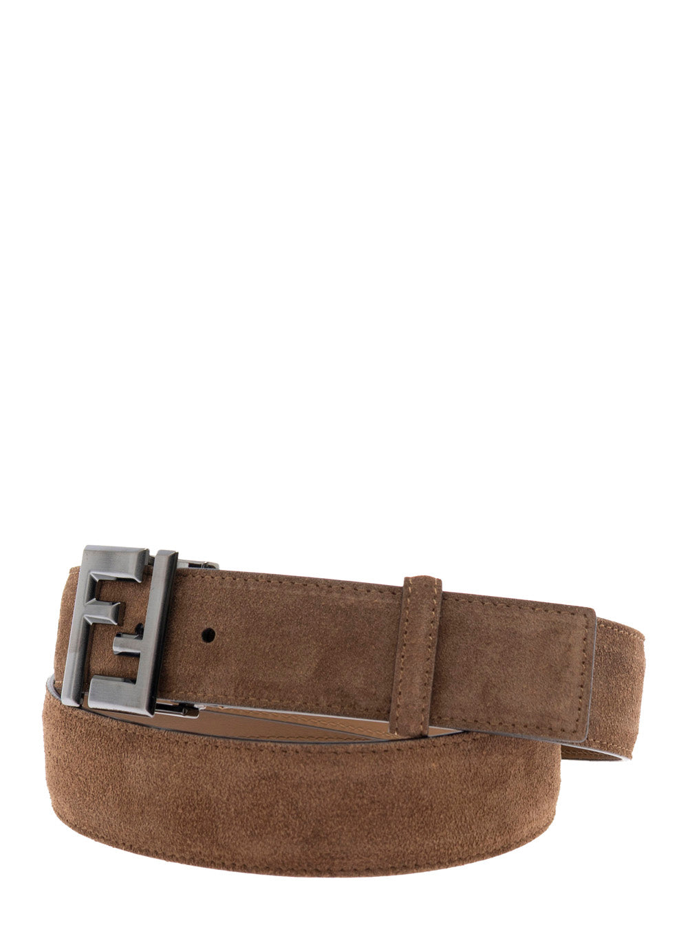 Fendi Men Brown Leather Belt With Ff Buckle In Suede Man FENDI