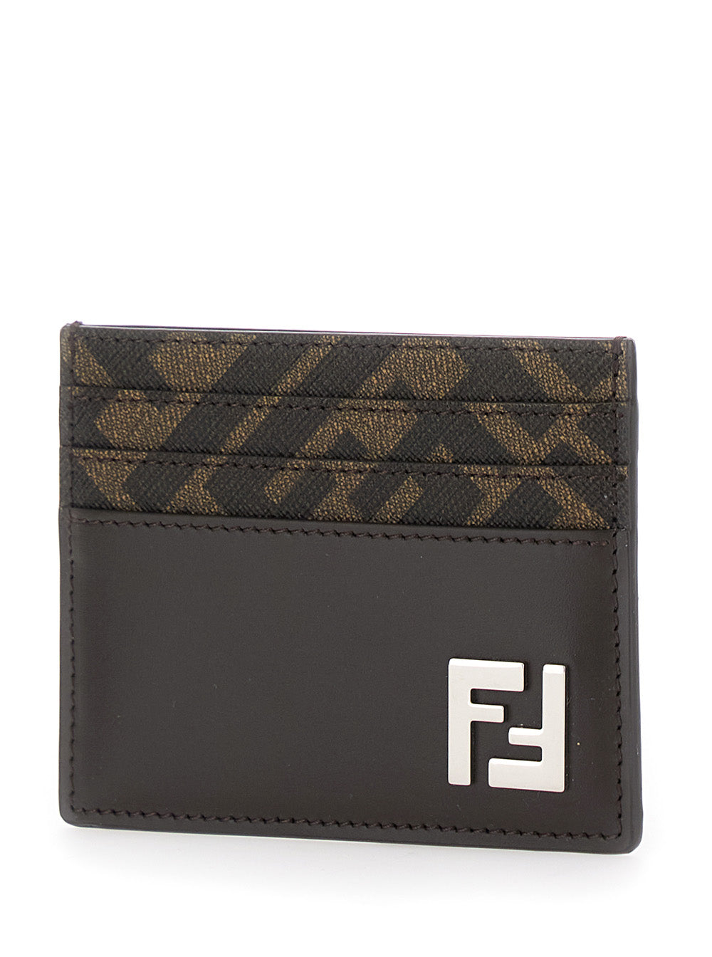 Fendi Men Brown Card-Holder With Squared Ff Motif In Leather And Ff Canvas Man FENDI